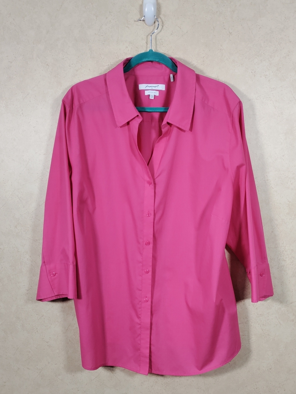 H117 Foxcroft Rose Pink Wrinkle Free 3/4 Sleeve Button Up Shirt 24W